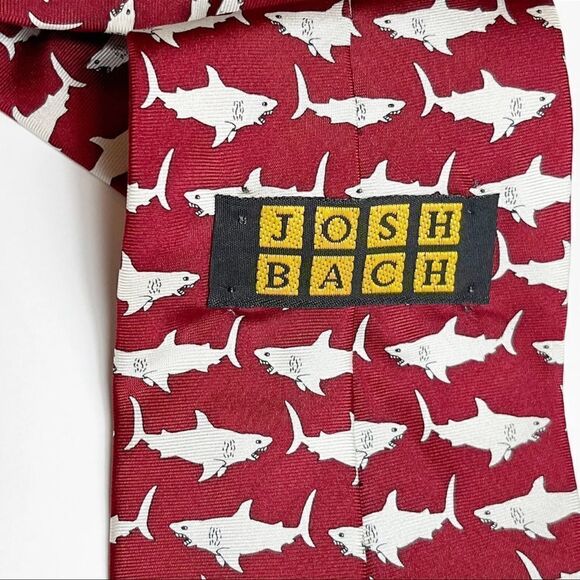 Josh Bach Necktie 100% Silk Red White Sharks Science Fisherman Ocean - Picture 4 of 7